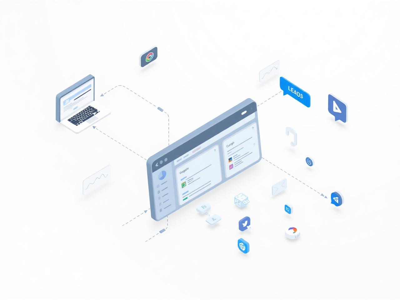 Leads from website, Google, SMS, and social flowing into one automation dashboard